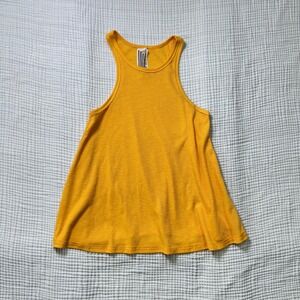 Free People Ribbed Tunic Tank Top Womens Small Yellow Boho Flowy USA Made Grunge